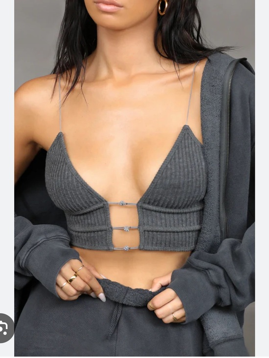Joah Brown Tops - Joah Brown Cropped Triangle Luce Knit Bra Cami S/M Charcoal Grey